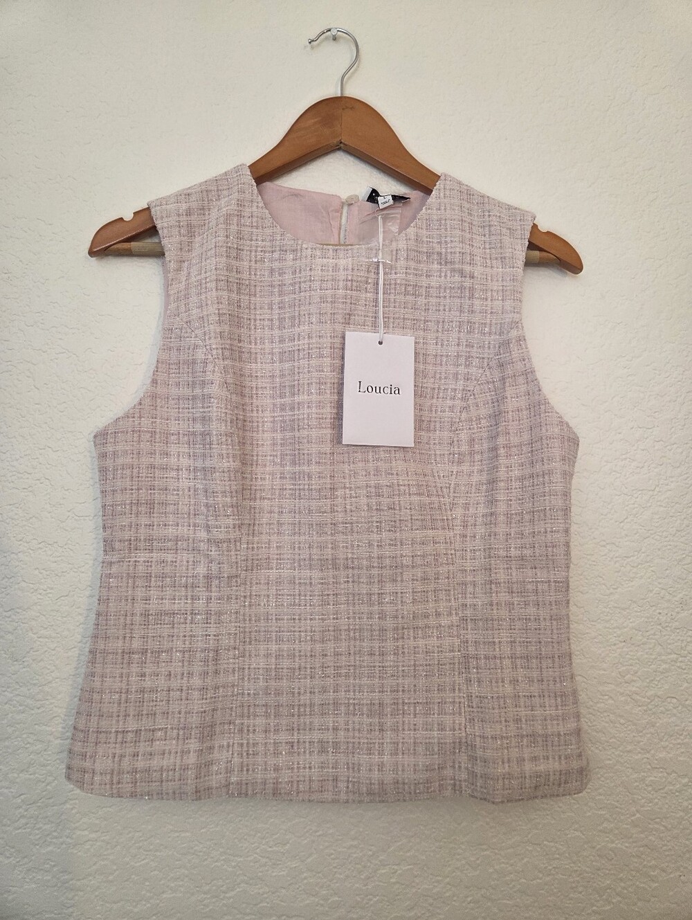 Loucia Pink Tweed Sleeveless Blouse Top NWT